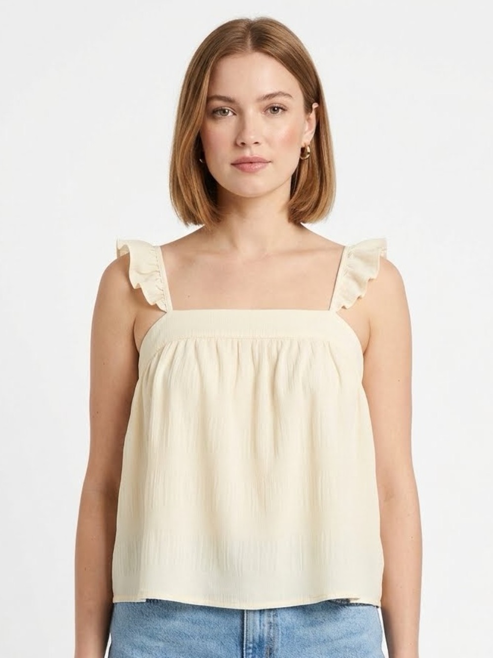 Hayden Los Angeles Ruffle Strap Square Neck Tank in Cream Size L